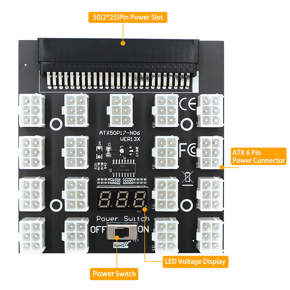 PCI-E 12V 50Pin a ATX 17x6Pin  - 2000W Atx Mining Power Supply reseña y precio